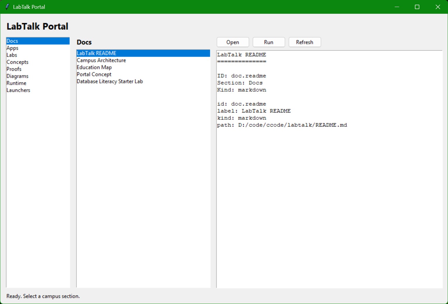 LabTalk Portal docs index and README preview