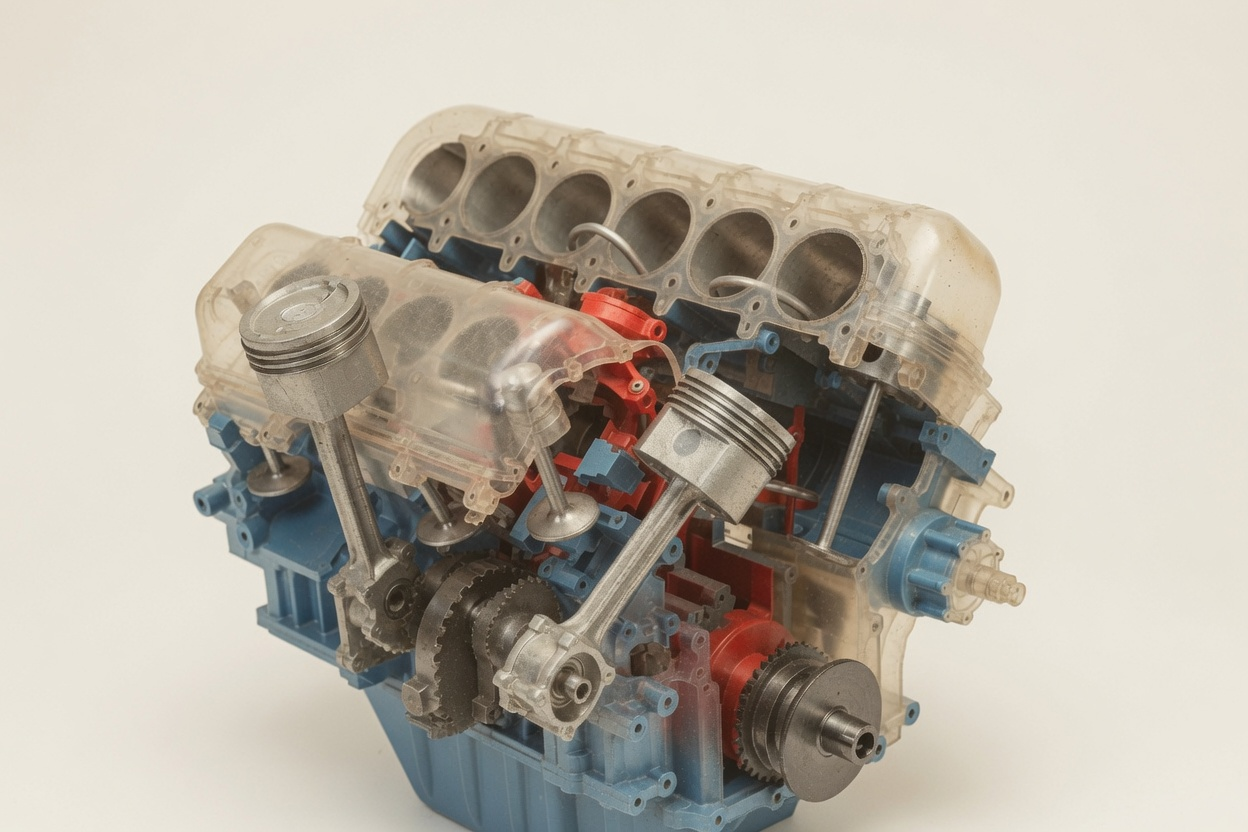 Glass-box engine figure Transparent educational engine model illustrating the glass-box architecture metaphor